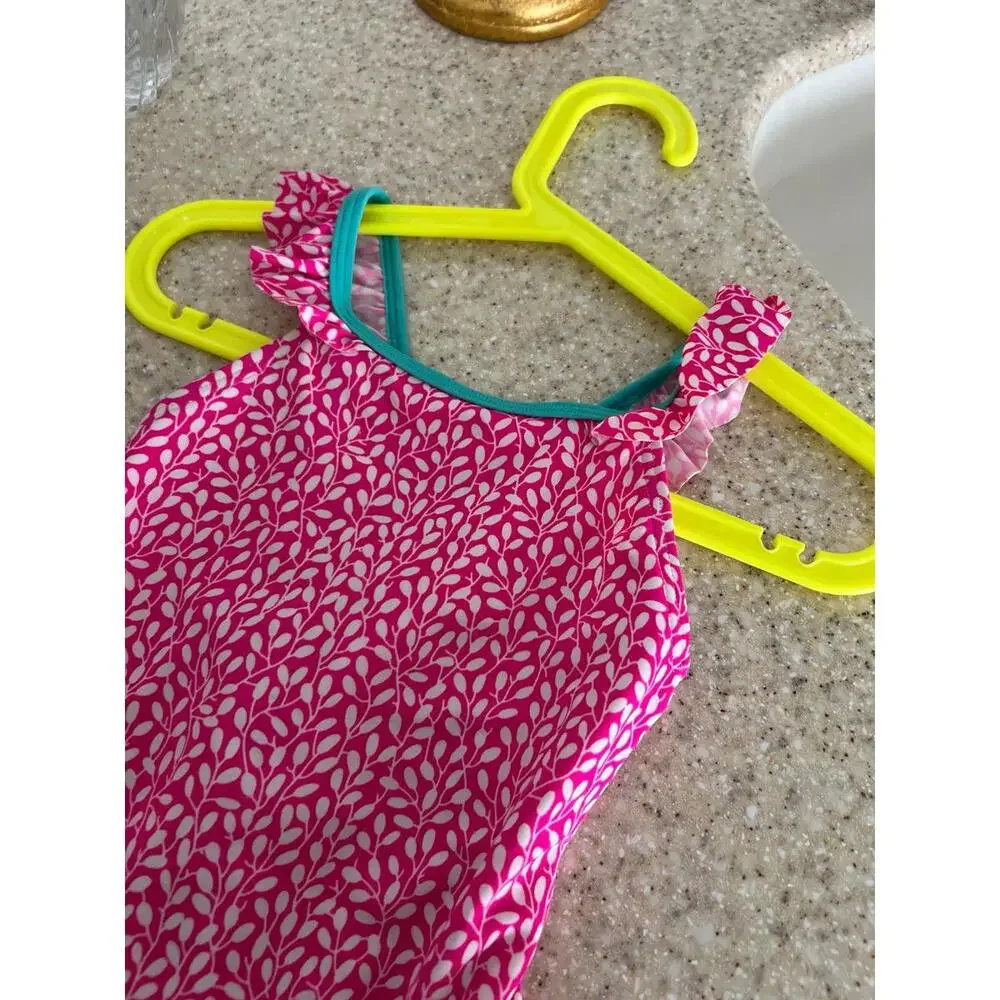 Mini Boden‎ swimsuit pink leafs size 2-3